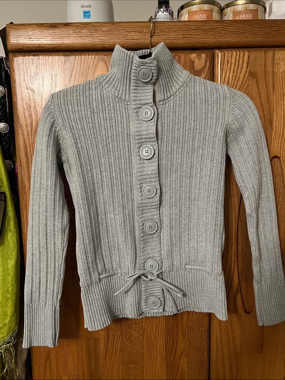 H & M L.O.G.G. 100% cotton button up gray cardigan sweater mock neck